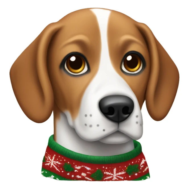 A brown and white beagle in a Christmas sweater sticker