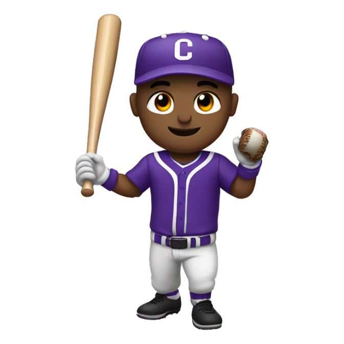 baseball card character. white man. letter C logo. Purple and white uniform.  sticker