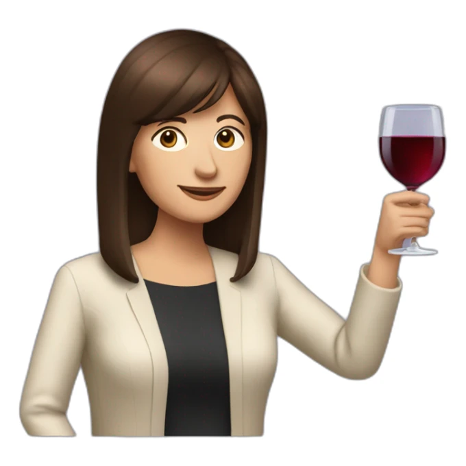 Patricia Bullrich with a cup of wine sticker