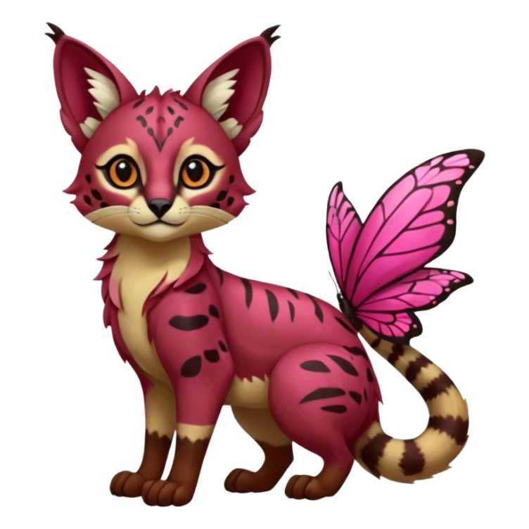Colorful dark tropical ruby rose floral butterfly exotic cute cool beautiful shiny beautiful fantasy-caracal-civet-genet-sergal-vernid-serval-Gryphon-Cacomistle-Trico-oncilla-animal-Fakémon-hybrid-fursona (full body) sticker