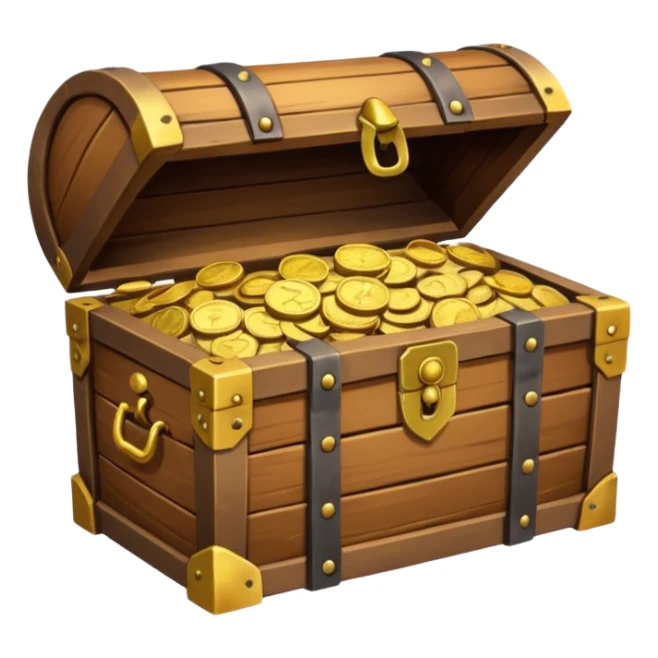 wooden brown treasure chest filled with coins pack in gradient sticker