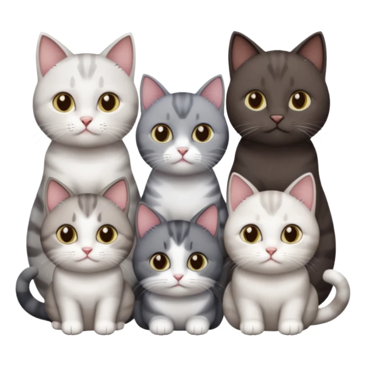 4 different coloured short haired cats including; a dark brown and white cat, and a dark grey and white  sticker