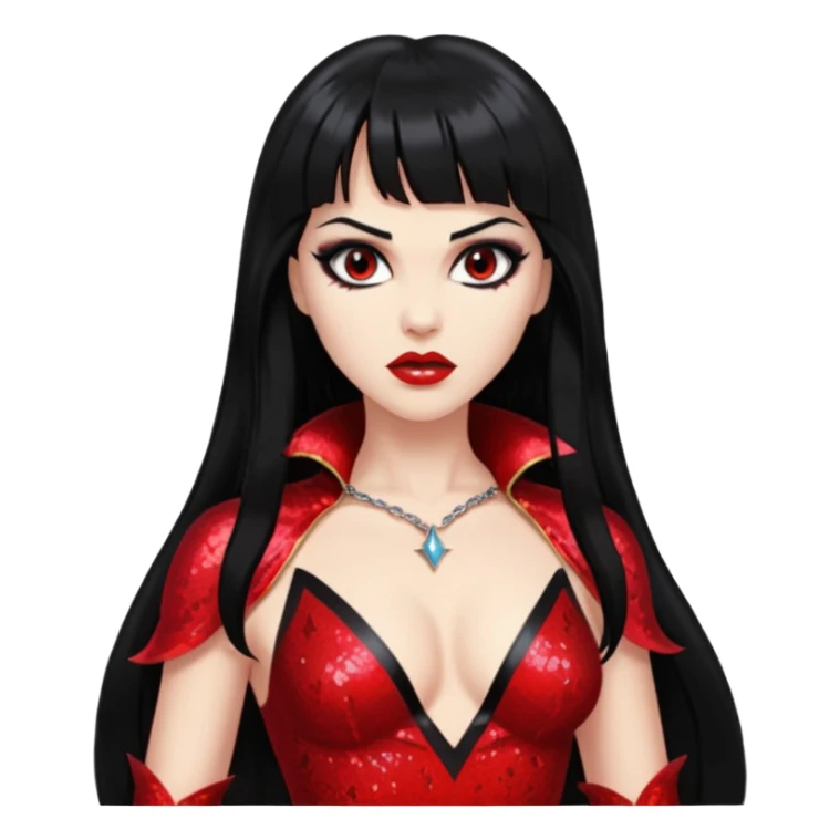 Vampirella with long black hair, red sequin outfit sticker