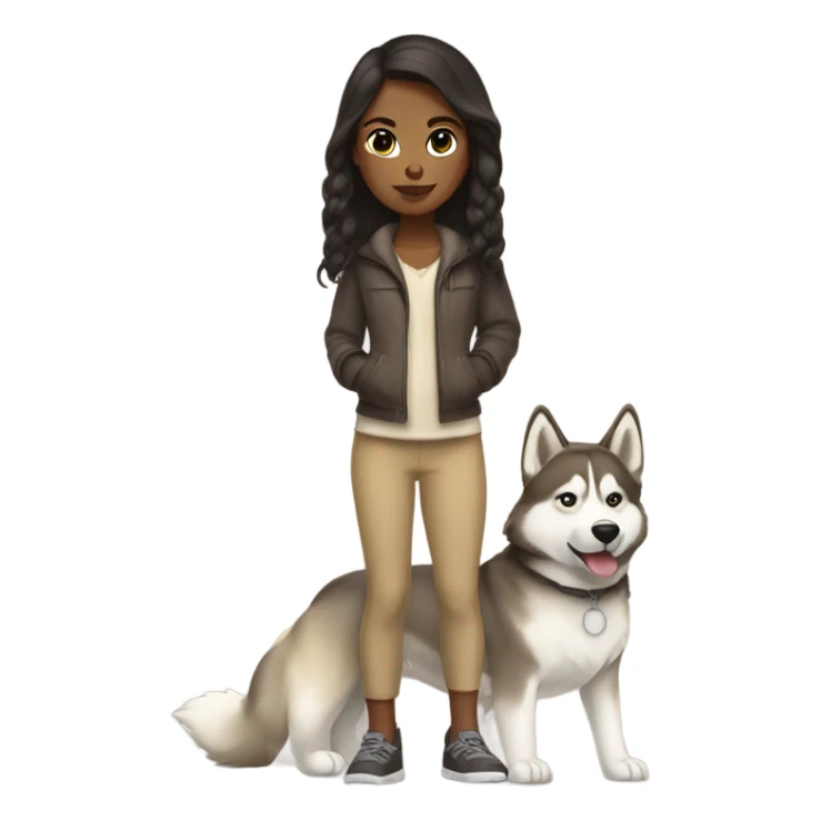A girl Dark brown  hair next to a light dorée  Husky sticker