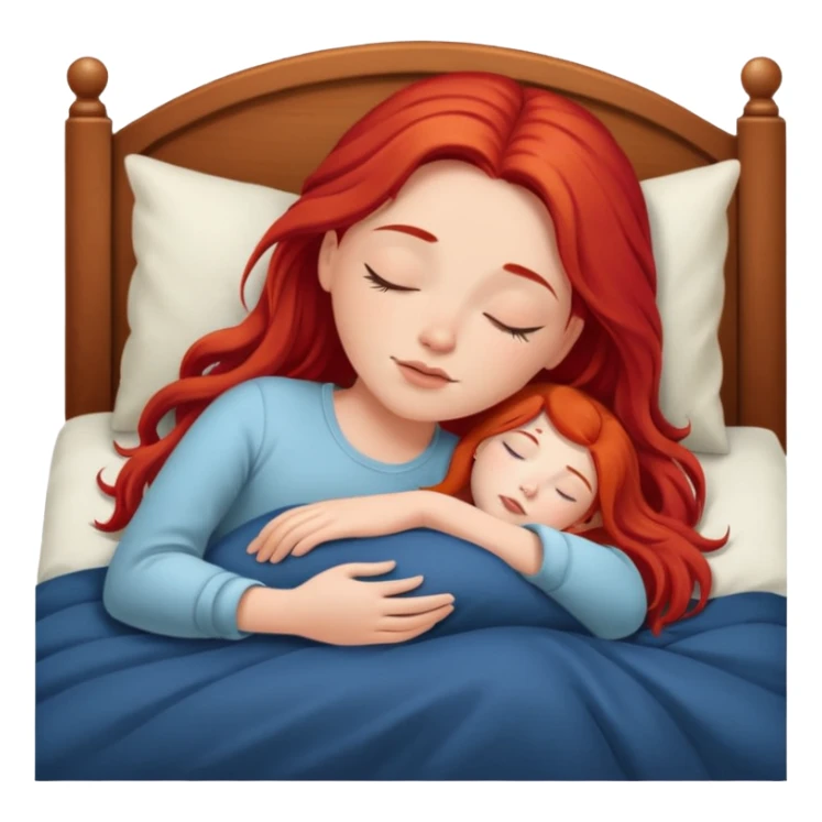 Red long hair girl sleeping in bed alone sticker