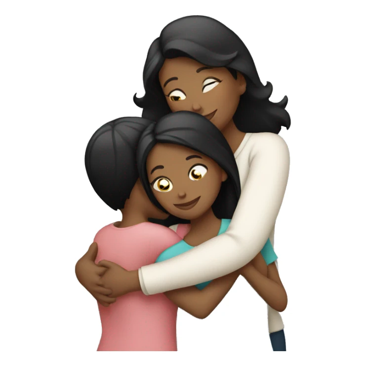 White mom black hair hugging two daughters  sticker