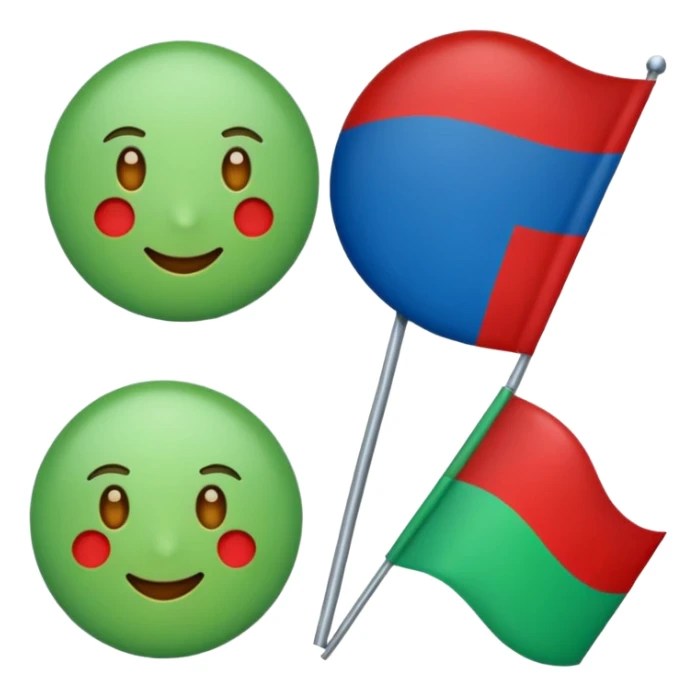 Emoji de bandera, mitad, azul y mitad inferior verde con un círculo rojo en el centro de la bandera en forma de rueda sticker