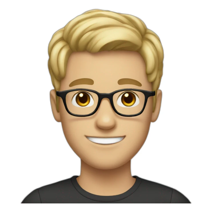 smiling WHITE boy wearing glasses, black hair, middle part hairstyle sticker