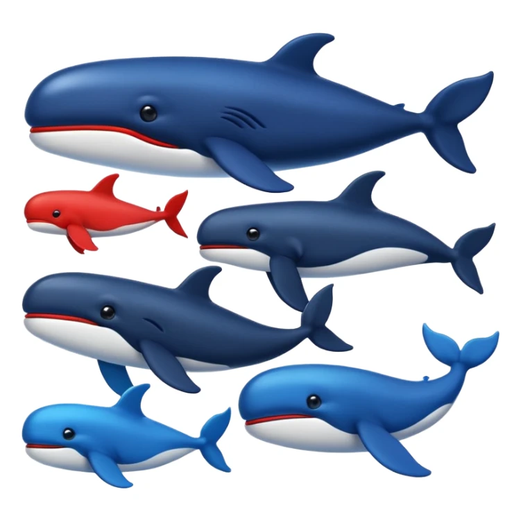 Deepseek whale emojis in blue black and red. sticker