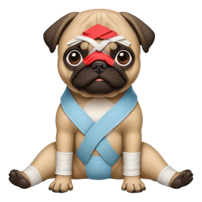 Dark face Pug with a broken left leg in bandage sticker