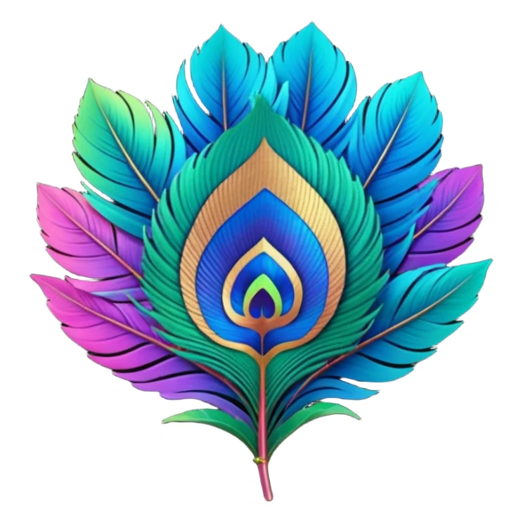 Futuristic, bold, colorful, highly detailed, isolated 3D render, Peacock Begonia feather sticker