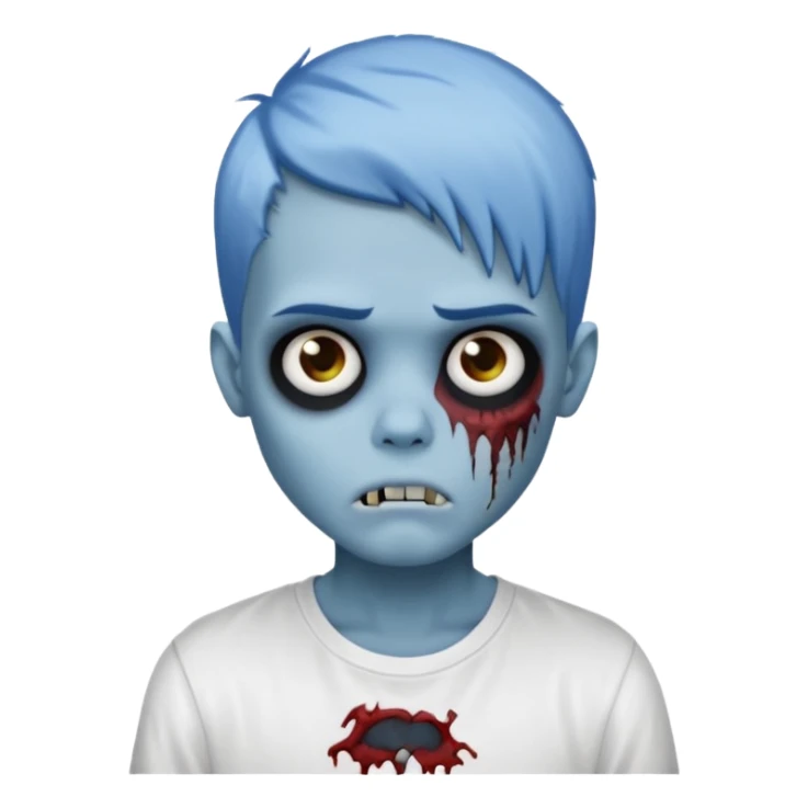 zombie boy with emo hair and white shirt, blue skin sticker