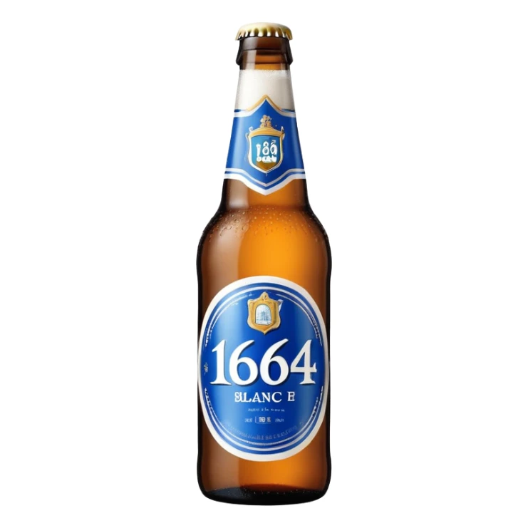 bottle of 1664 Blanc beer with blue and white label sticker