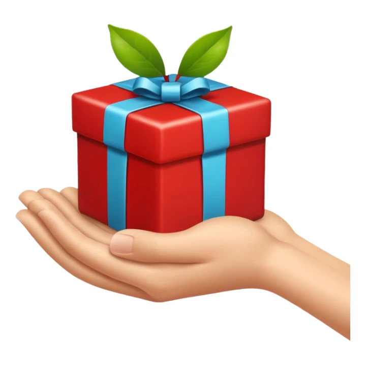 hand offering a present, apple emoji style, simple, clear, no text sticker