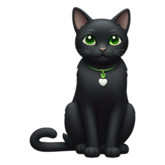 A black cat with green eyes with a white mustache, with a thin white stripe on the nose on the right side, with a full-length white breast and white paws sticker