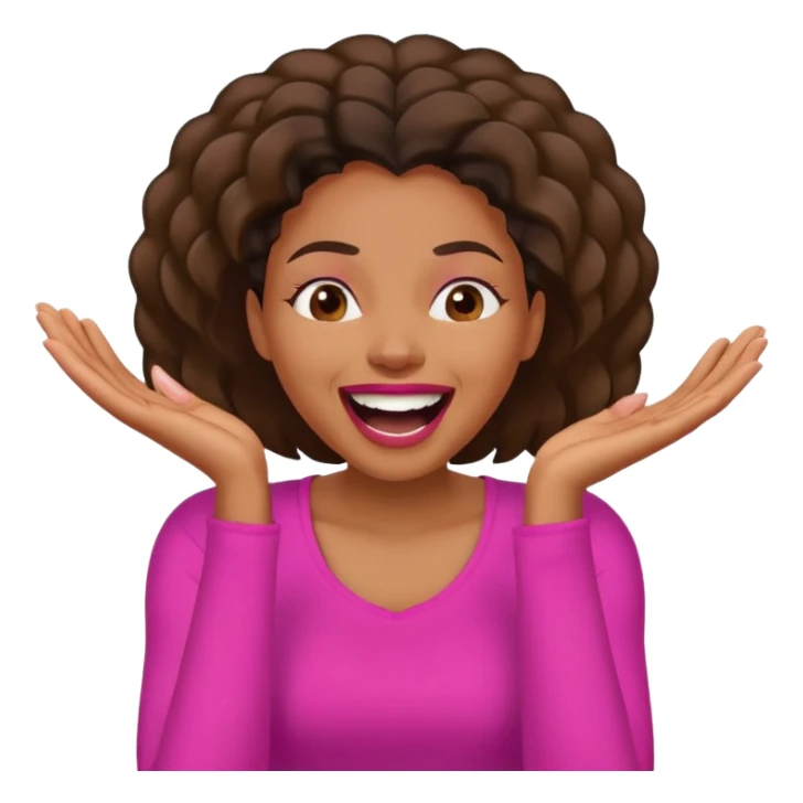 Black woman in hot pink top laughing hysterically with hands on face sticker