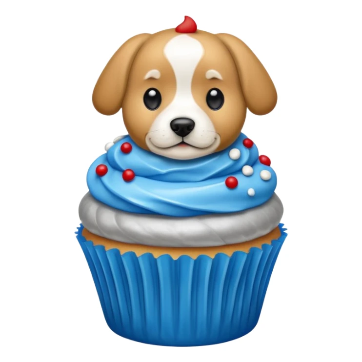 Cupcake  with a  dog  and with gloden and silver and blue and red icing  sticker