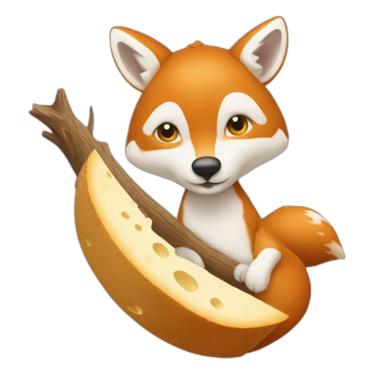 Un renard sur une branche avec un fromage dans la gueule sticker