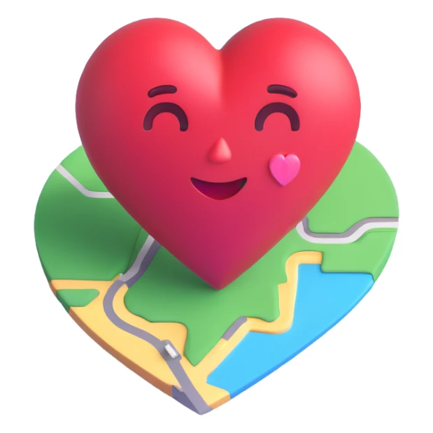 3D emoji style map pin with a heart in the center sticker