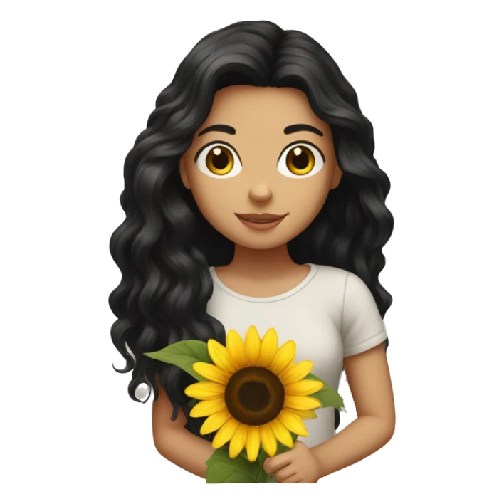 black hair white girl holding sunflower sticker