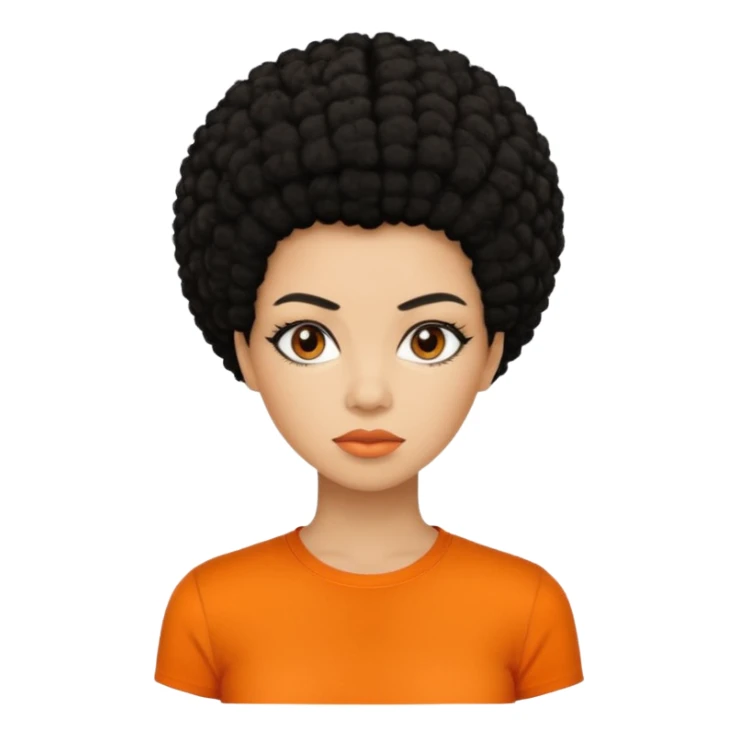 black afro hair in nonsmiling woman with orange shirt sticker