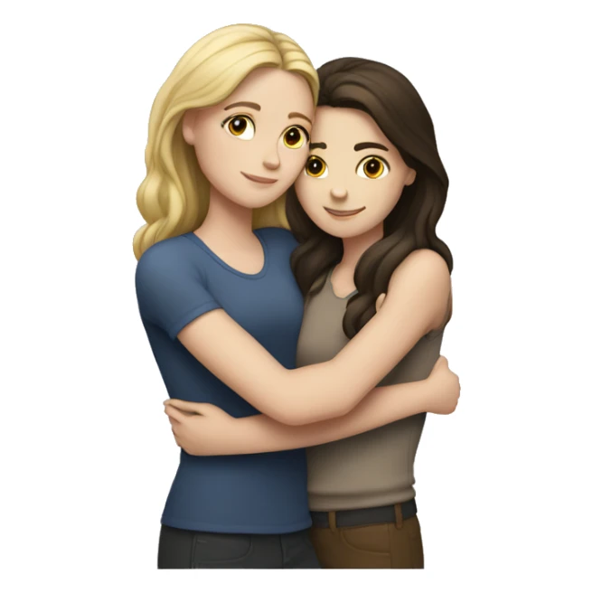 a white girl and a brunette hugging sticker
