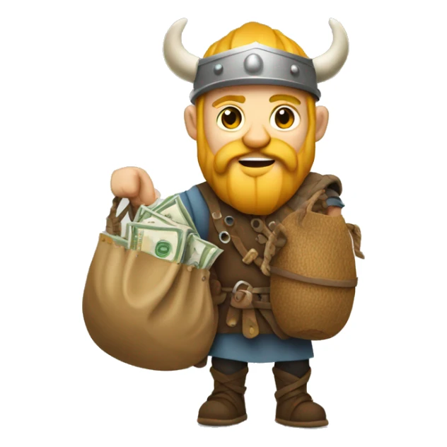 Viking carrying overloaded bag with money sticker