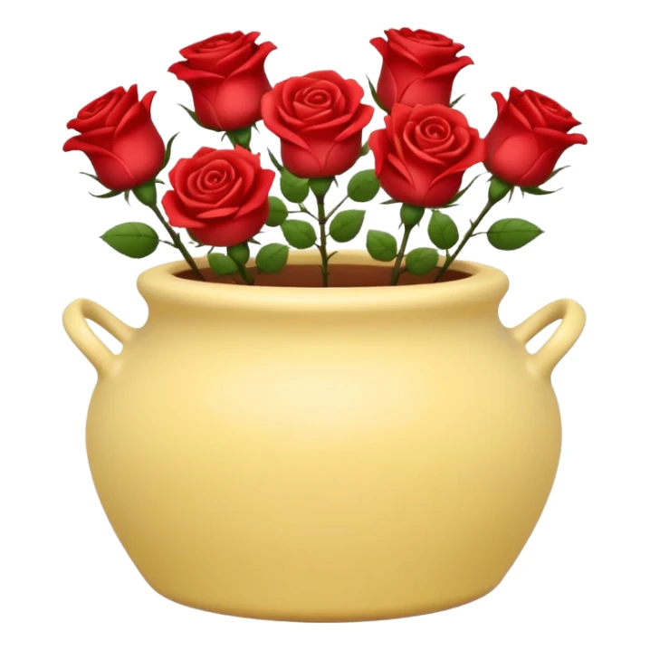 Pastel yellow ceramic pot, short and cylindrical, with red roses. sticker