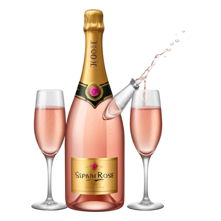 bottle of sparkling rose champagne tilted up and to the right sticker