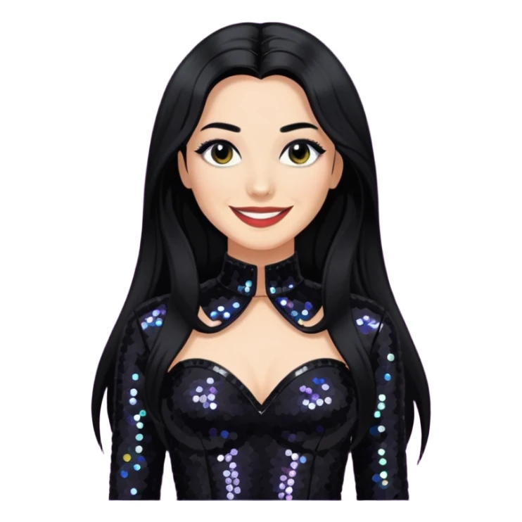 Janet Planet, Female Electropop Singer from Confidence Man with long black hair, black sequin outfit sticker