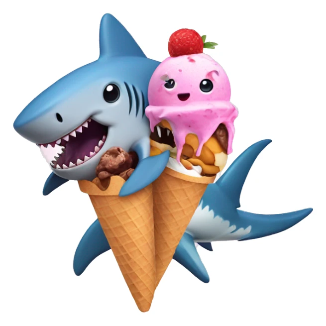 A shark and an octopus sharing an ice cream  sticker