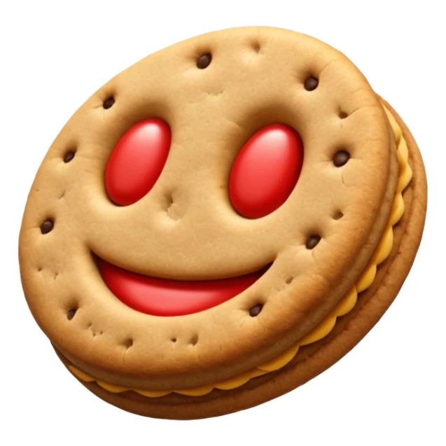 Emoji de un paquete de galletitas tipo pepas de membrillo, con algunas galletas redondas y el centro rojo visible. sticker