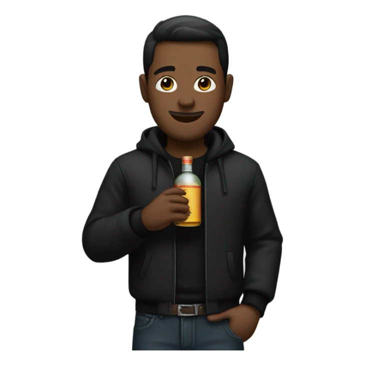 Guy with black outfit and liquor  sticker