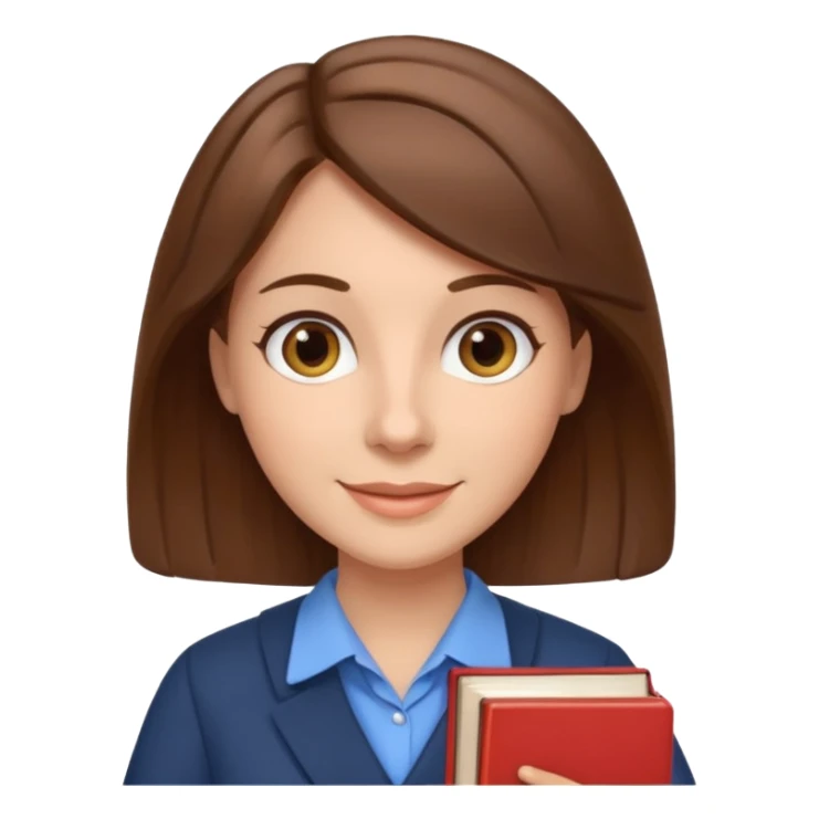 teacher with brown hair holding books, cheerful sticker