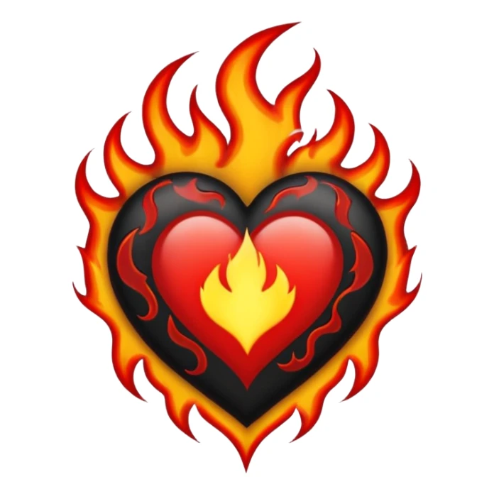 Black and red heart with flames tattoo style sticker