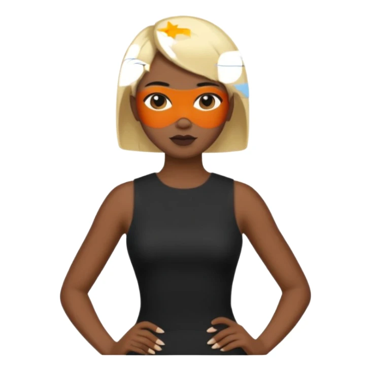 Blonde woman, black, tight, sleveless Dress, man black cut sticker