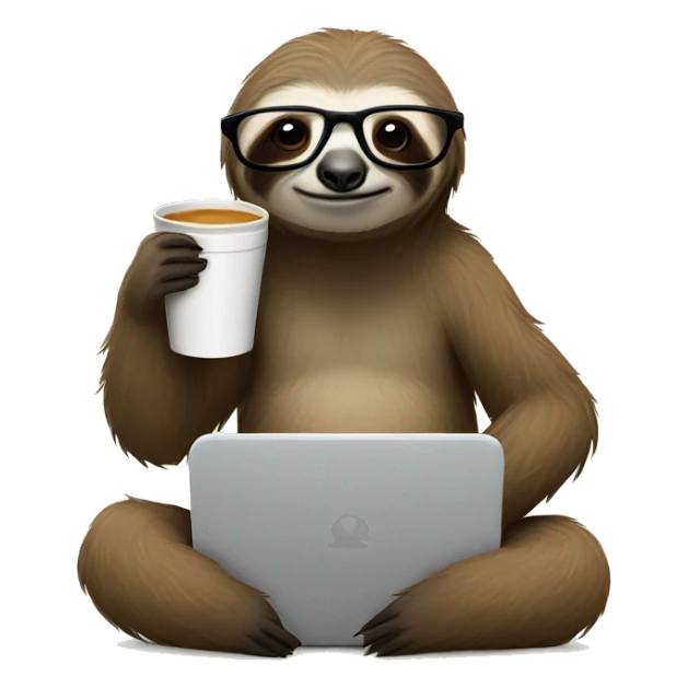 tired sloth wearing glasses with laptop and espresso tonic sticker