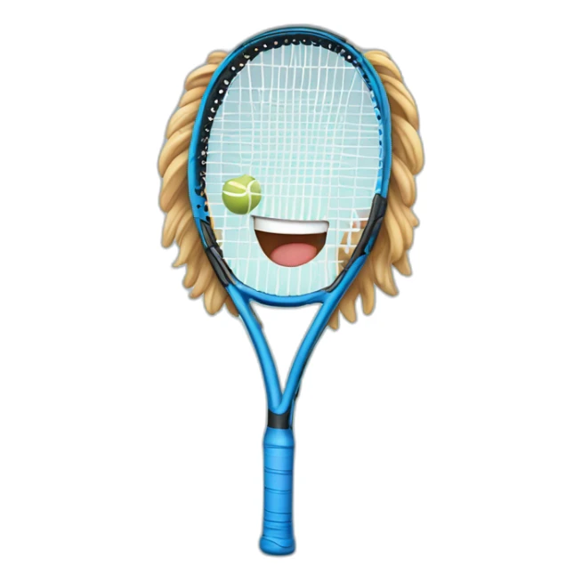 smiling tennis racket with long hair and blue eyes sticker