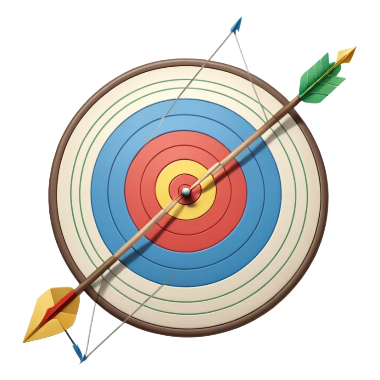 A close-up of a bowstring pulled taut with an arrow aimed at a target. The target's concentric rings are visible in the background, highlighting the focus and precision required for archery. The scene captures the grace and concentration of the sport. sticker