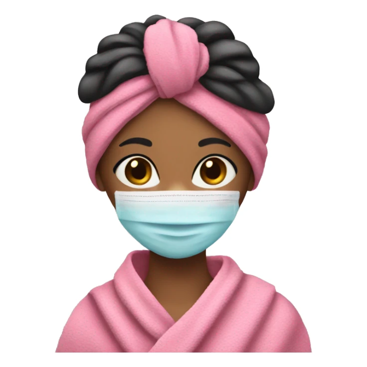 Girl with long eyelashes, a face mask, and a towel headwrap sticker