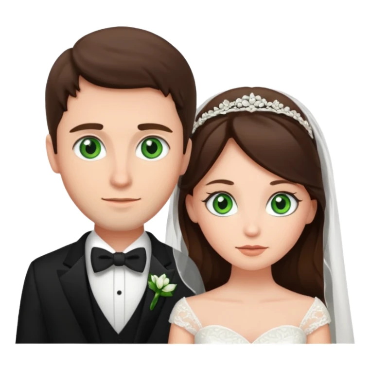 bride and groom, brunette bride, groom has green eyes sticker