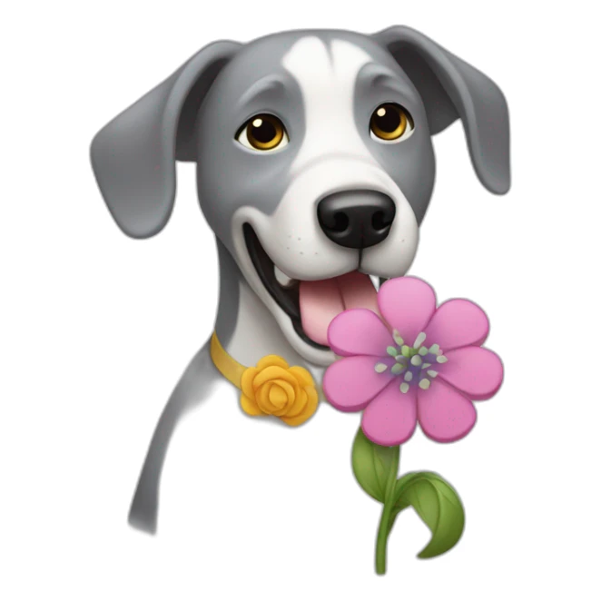 A Grey dog eating a flower and dance  sticker