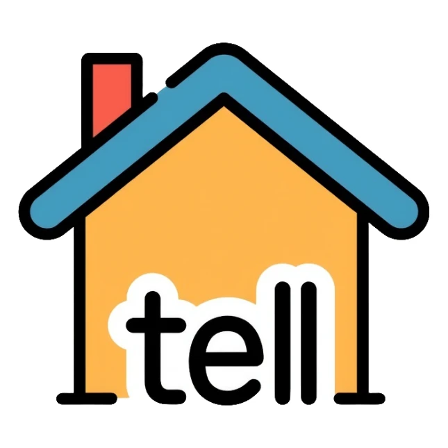 home with the text "tell" sticker