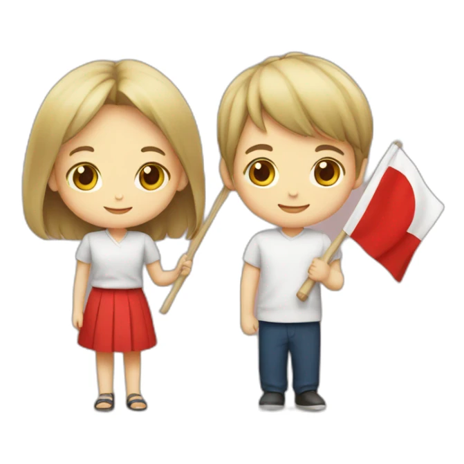 boy and girl holding Japanese flag sticker