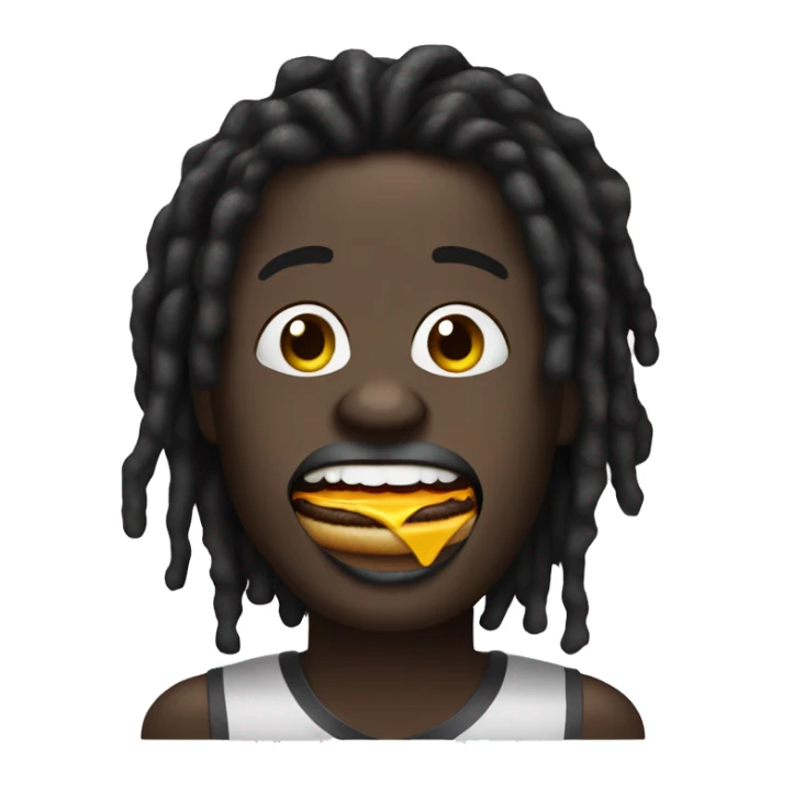 Dark skin black guy with black dreadlocks and big lips with make up on face eating a burger  sticker