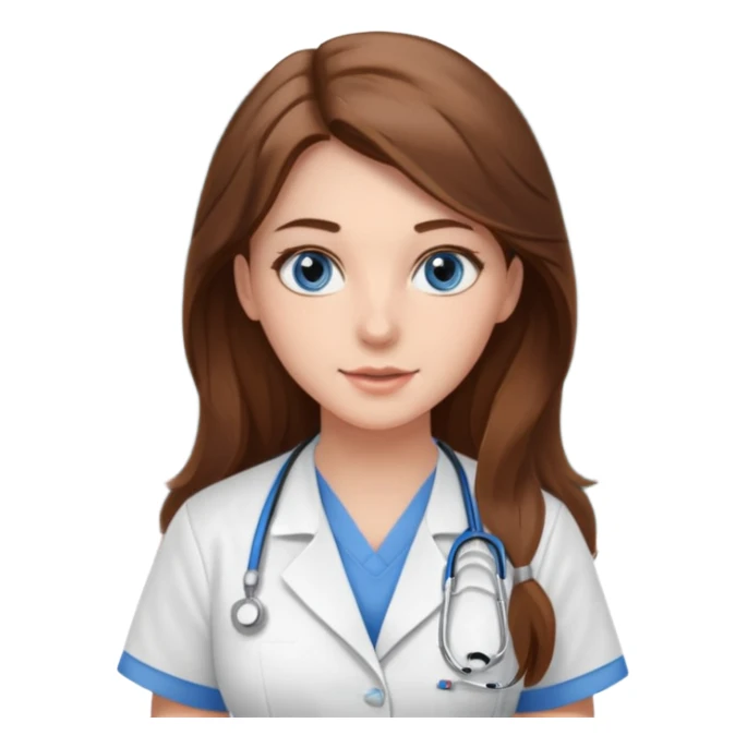 inside a classroom at university that says nursing school on the board with a pretty female nursing student with long brown hair, blue eyes sticker