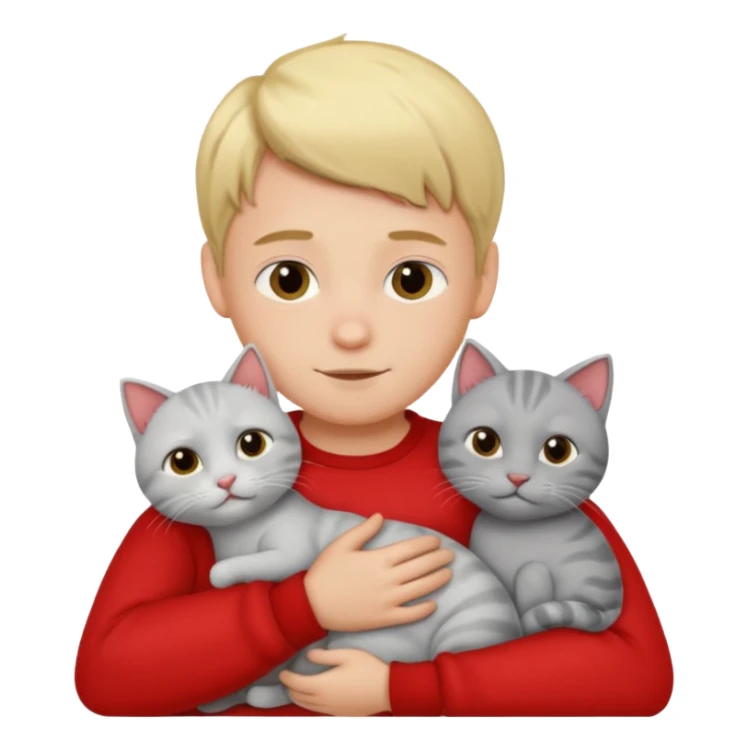 Make 20 gray cats cudling a kid that’s a boy wearing all red and he’s blond sticker