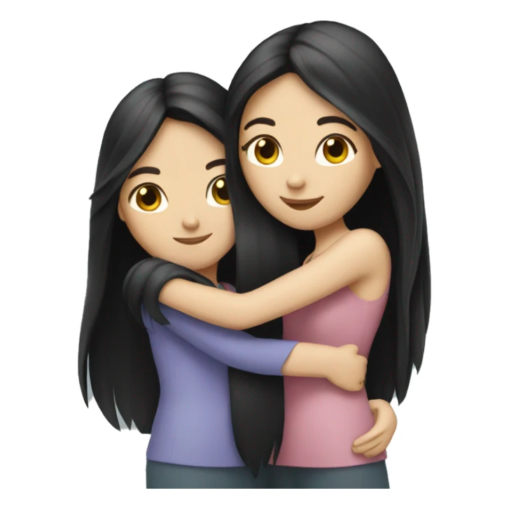 Two white girls with long black hair hugging. sticker