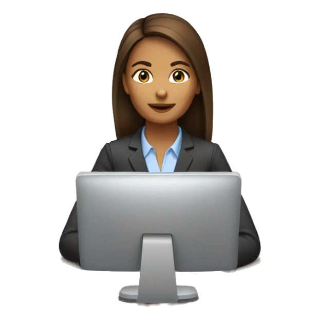 A woman medium straight brown hair and medium skin tone Working on computer in office emoji sticker