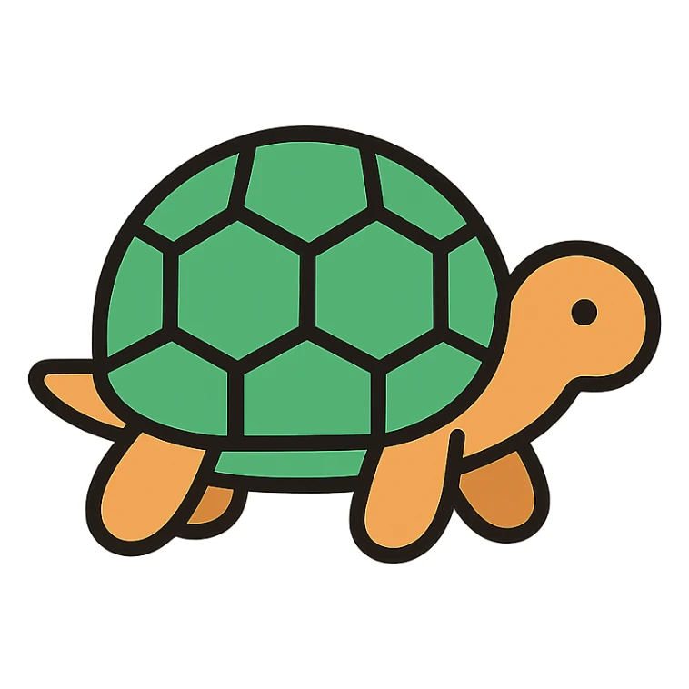 turtle icon, color outline style, soft green and brown, black outlines sticker